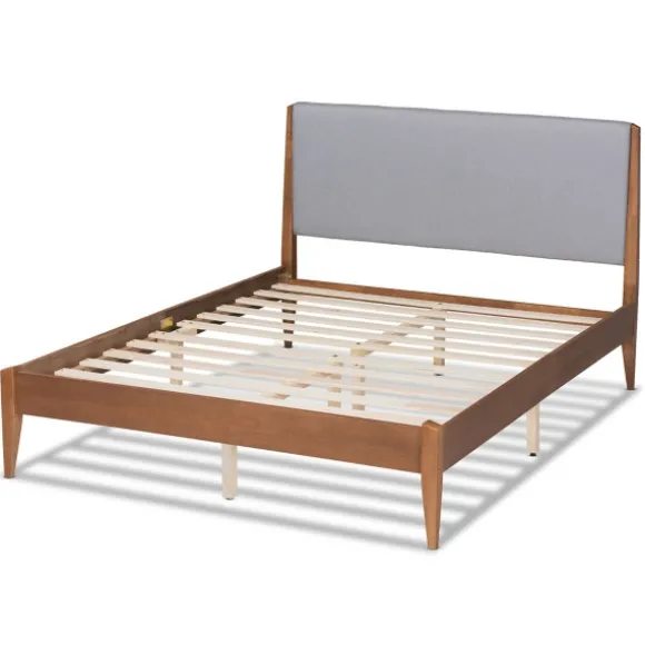 Kirkland's Home Beds & Headboards-Gray Upholstered Brown Wood King Platform Bed