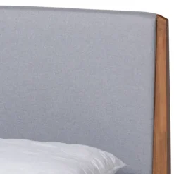 Kirkland's Home Beds & Headboards-Gray Upholstered Brown Wood King Platform Bed