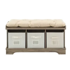 Kirkland's Home Benches & Ottomans-Gray Wash Entryway Bench And Storage Bins