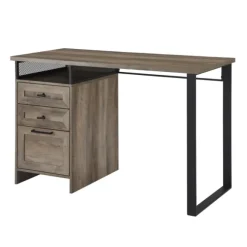 Kirkland's Home Office Furniture-Gray Wash Wood And Mesh 3-Drawer Desk