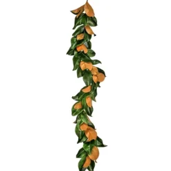 Kirkland's Home Arrangements & Greenery-Green And Orange Magnolia Leaf Garland