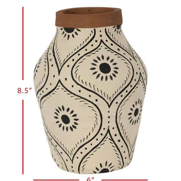 Kirkland's Home Vases-Green And White Floral Terracotta Vase