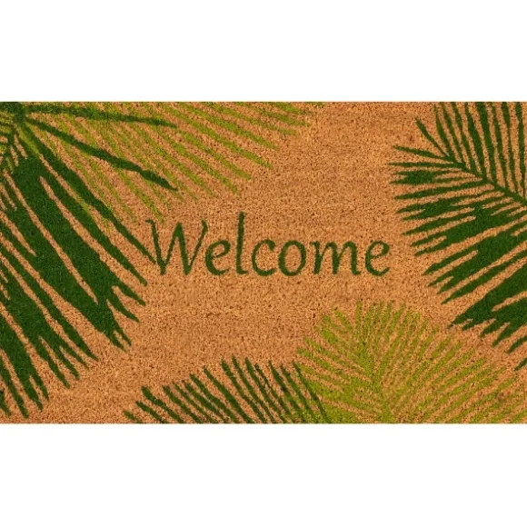 Kirkland's Home Doormats-Green Palm Fronds Welcome Coir Doormat