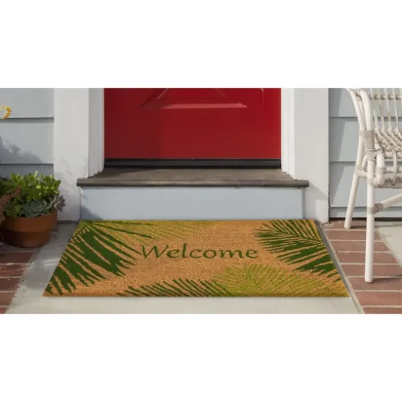 Kirkland's Home Doormats-Green Palm Fronds Welcome Coir Doormat