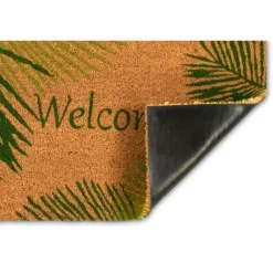 Kirkland's Home Doormats-Green Palm Fronds Welcome Coir Doormat