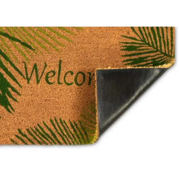Kirkland's Home Doormats-Green Palm Fronds Welcome Coir Doormat