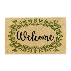 Kirkland's Home Doormats-Green Wreath Welcome Coir Doormat