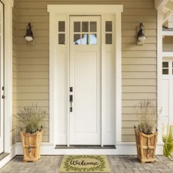 Kirkland's Home Doormats-Green Wreath Welcome Coir Doormat