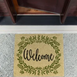 Kirkland's Home Doormats-Green Wreath Welcome Coir Doormat