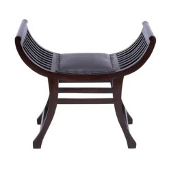 Kirkland's Home Benches & Ottomans-Grommet Leather And Mahogany Ottoman