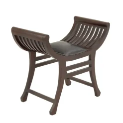 Kirkland's Home Benches & Ottomans-Grommet Leather And Mahogany Ottoman