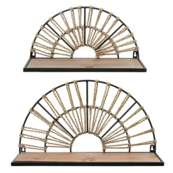 Kirkland's Home Shelves-Half-Moon Woven Seagrass Wall Shelf, Set Of 2