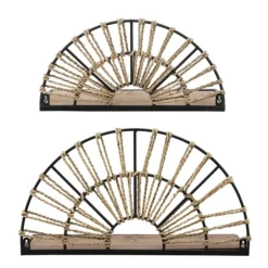 Kirkland's Home Shelves-Half-Moon Woven Seagrass Wall Shelf, Set Of 2