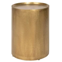 Kirkland's Home Accent & End Tables-Hammered Brass Barrel Accent Table