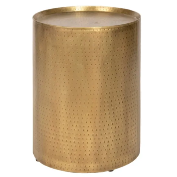 Kirkland's Home Accent & End Tables-Hammered Brass Barrel Accent Table