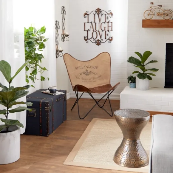 Kirkland's Home Accent & End Tables-Hammered Bronze Iron Hourglass Accent Table