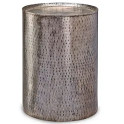Kirkland's Home Accent & End Tables-Hammered Pewter Barrel Accent Table
