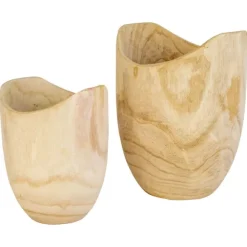 Kirkland's Home Vases-Hand Carved Wooden Urns, Set Of 2