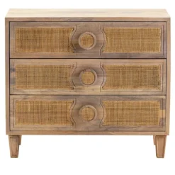 Kirkland's Home Dressers & Chests-Hand Woven Cane 3-Drawer Wood Chest