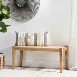 Kirkland's Home Entryway Furniture-Handwoven Rattan Cane And Mango Wood Bench