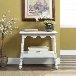 Kirkland's Home Accent & End Tables-Hollie Cream Slant Leg Scallop Edge Side Table