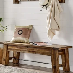 Kirkland's Home Dining Chairs-Honey Acacia Wood Rustic Metal Rod Dining Bench