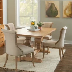 Kirkland's Home Dining Tables-Honey Brown Wood Double Pedestal Dining Table