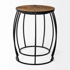 Kirkland's Home Accent & End Tables-Honey Wood And Black Metal Accent Tables, Set Of 2