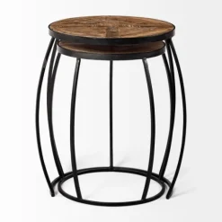 Kirkland's Home Accent & End Tables-Honey Wood And Black Metal Accent Tables, Set Of 2