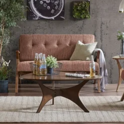 Kirkland's Home Sofas & Loveseats-Hues Rockwood Pecan Finish Loveseat