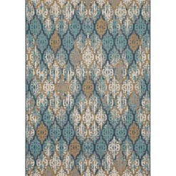 Kirkland's Home Outdoor Rugs-Ikat Scrolling Indigo Outdoor Area Rug, 5X7