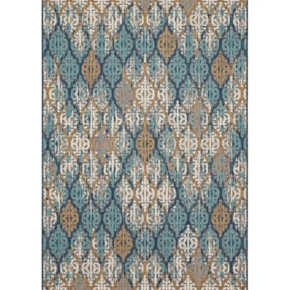 Kirkland's Home Outdoor Rugs-Ikat Scrolling Indigo Outdoor Area Rug, 5X7