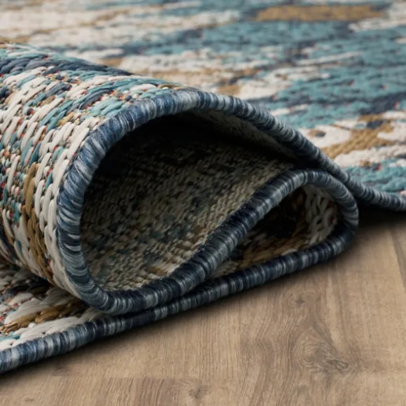 Kirkland's Home Outdoor Rugs-Ikat Scrolling Indigo Outdoor Area Rug, 5X7