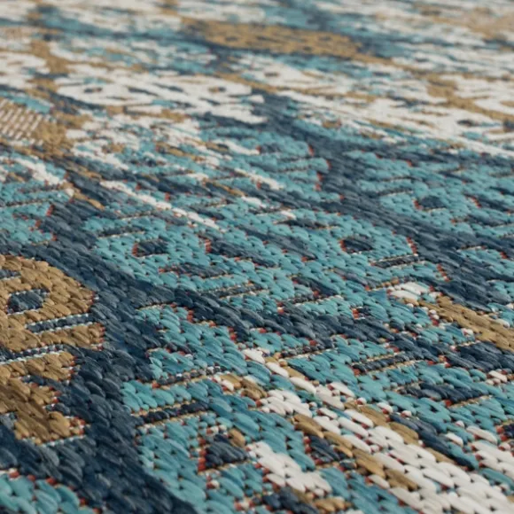 Kirkland's Home Outdoor Rugs-Ikat Scrolling Indigo Outdoor Area Rug, 5X7