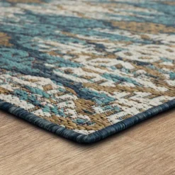 Kirkland's Home Outdoor Rugs-Ikat Scrolling Indigo Outdoor Area Rug, 5X7