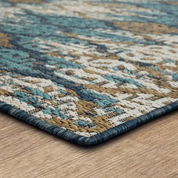Kirkland's Home Outdoor Rugs-Ikat Scrolling Indigo Outdoor Area Rug, 5X7