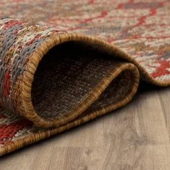 Kirkland's Home Outdoor Rugs-Ikat Scrolling Sunset Outdoor Area Rug, 5X7