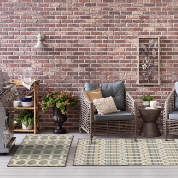 Kirkland's Home Outdoor Rugs-Ikat Vibrant Tan Outdoor Area Rug, 5X7