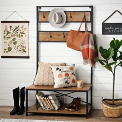 Kirkland's Home Entryway Furniture-Industrial Metal And Barnwood Hall Tree