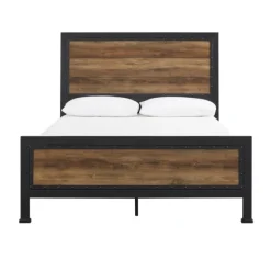 Kirkland's Home Beds & Headboards-Industrial Rustic Oak Queen Bed With Metal Frame