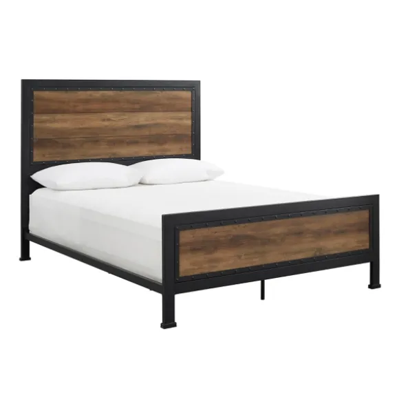 Kirkland's Home Beds & Headboards-Industrial Rustic Oak Queen Bed With Metal Frame