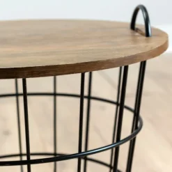 Kirkland's Home Accent & End Tables-Industrial Wire And Wood Basket Side Table
