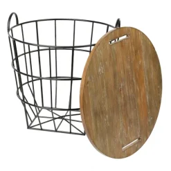 Kirkland's Home Accent & End Tables-Industrial Wire And Wood Basket Side Table