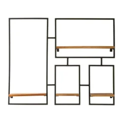 Kirkland's Home Shelves-Iron Frame Four Wooden Wall Shelf