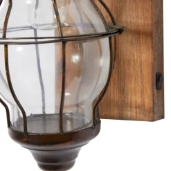 Kirkland's Home Sconces-Iron Glass Incased Wood Back Led Wall Sconce