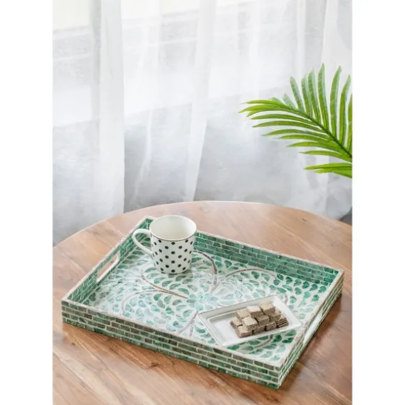 Kirkland's Home Decorative Trays-Ivory And Clover Mosaic Capiz Shell Tray, 17 In.