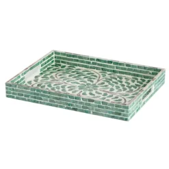 Kirkland's Home Decorative Trays-Ivory And Clover Mosaic Capiz Shell Tray, 17 In.