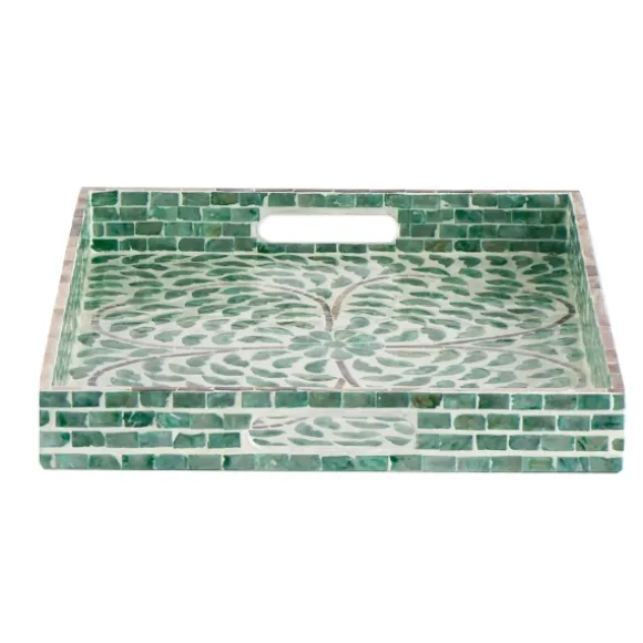 Kirkland's Home Decorative Trays-Ivory And Clover Mosaic Capiz Shell Tray, 17 In.