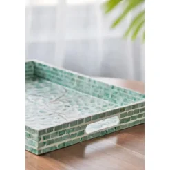 Kirkland's Home Decorative Trays-Ivory And Clover Mosaic Capiz Shell Tray, 17 In.