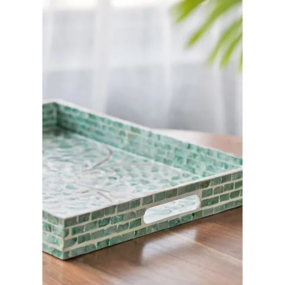 Kirkland's Home Decorative Trays-Ivory And Clover Mosaic Capiz Shell Tray, 17 In.